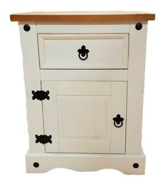 Imagen de Mesa De Luz 1 Cajon Y Puerta Madera Pino Blanco/cera Sensa