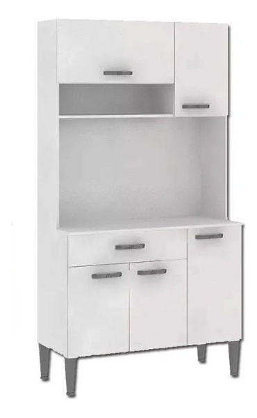 Imagen de Kit Cocina Aparador Cristalero Alacena 5 Puertas 1 Cajon Sensacion Color Blanco