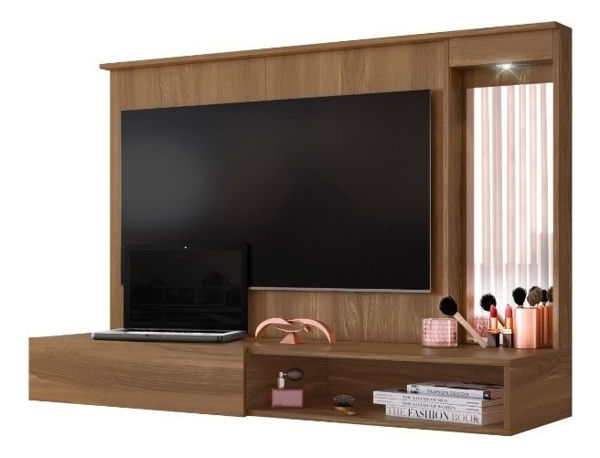Imagen de Panel Rack Multifuncion Con Espejo/ Luz Modelo Hit Sensacion Color Canela