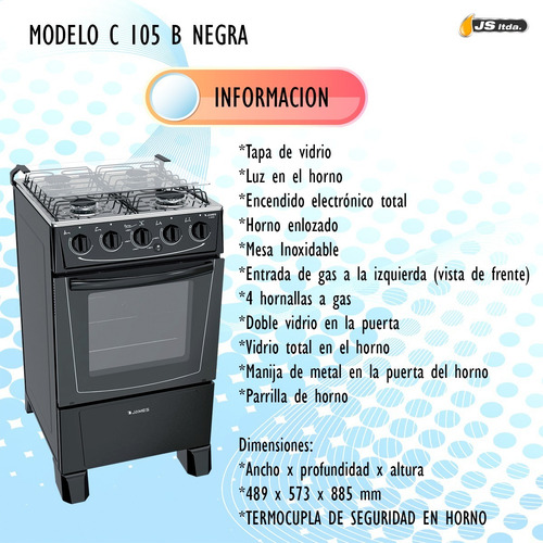 Cocina James C 105 B Negra Gas Js Ltda Color Negro - Galería 1