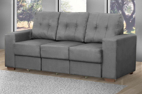 Sofá 3 Cuerpos Tela Louis Color Gris Gris - Galería 2