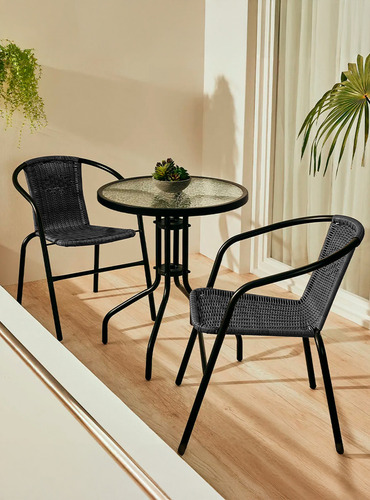 Set Terraza 2 Sillas + Mesa Vidrio 60cm Diametro N - Galería 1