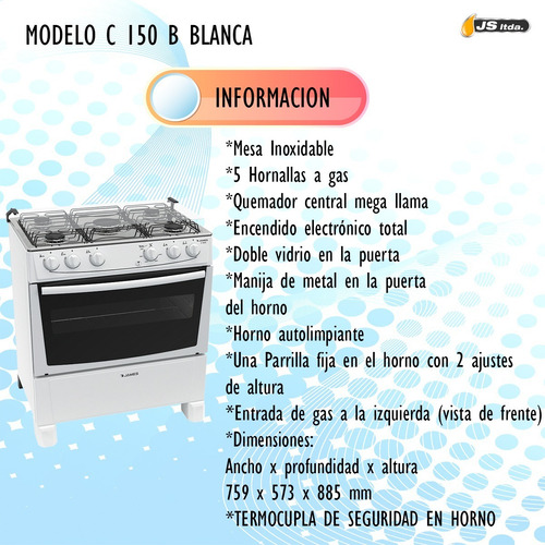 Cocina James C 150 B 5 Hornallas Encendido Eléctri - Galería 1