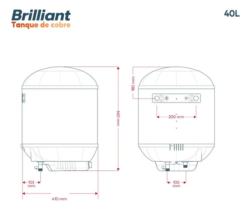 Termotanque Brilliant 40lts Cobre La Sensacion Bla - Galería 1