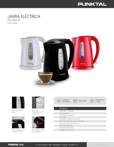 Jarra Electrica Punktal Pk3325 1.7 Litros 2200w Am - Galería 1