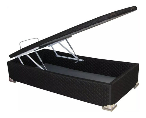 Cama Box Baul Para Sommier Somier 1 Plaza Con Detalles Negro