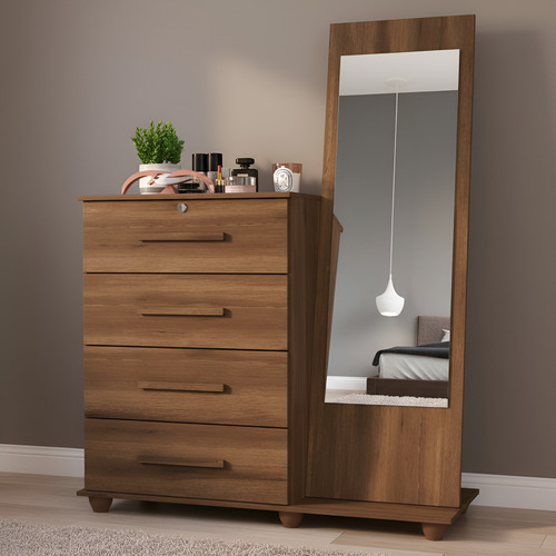 [03554321] Comoda Cajonera Con Espejo Modelo Trento Sensacion Color Cedro