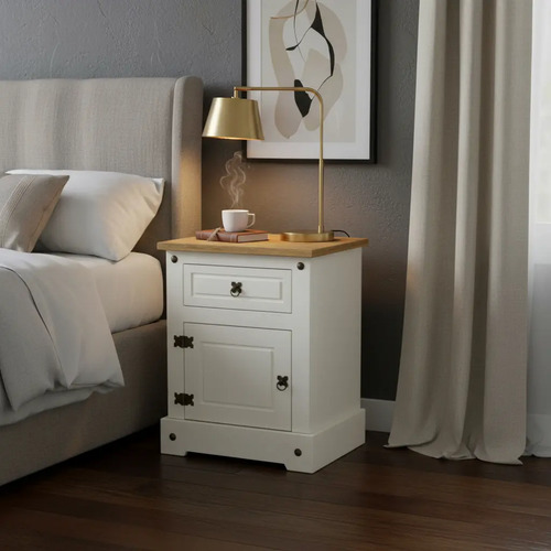 [2825-0] Mesa De Luz Smile Crema Pino La Sensación Blanco