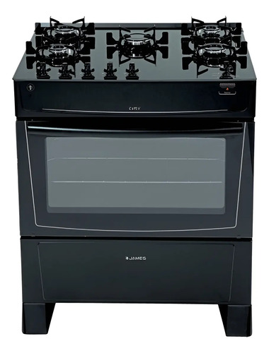 Cocina 5 Hornallas Gas James C695 V Mesa Vidrio La Sensación Negro