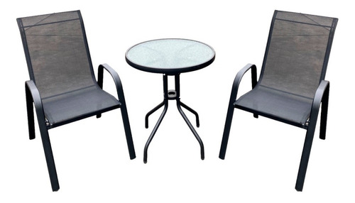 Juego De Jardín 2 Sillas + Mesa Caño Vidrio La Sensación Gris