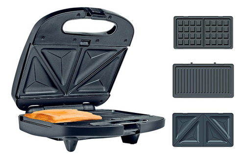 [02121821] Sandwichera Waflera James 3 En 1 Sgwj Placas Intercambiables Color Negro/gris