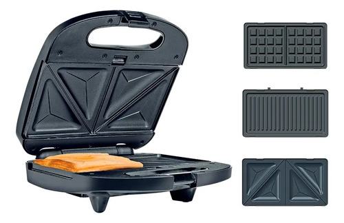 [02121821] Sandwichera Waflera James 3 En 1 Sgwj Placas Intercambiables Color Negro/gris