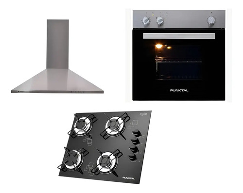 Campana + Horno Eléctrico + Anafe Punktal De Acero.sensacion Gris