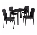 Juego De Comedor Vidrio Y Tapizado Negro Sensacion