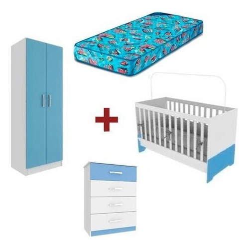 Combo Cuna Funcional + Ropero + Comoda + Colchon  Sensacion