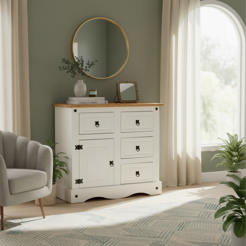 [03554353] Comoda Sen Home Con Corona De 1 Puerta Y 4 Cajones Grandes Blanco