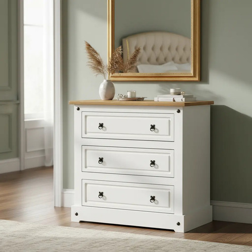 [03554350] Comoda Corona Serpil Con 3 Cajones Grandes Blanco