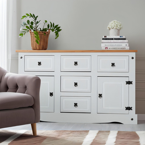 [03554354] Cómoda Serpil Corona Sen Home 5 Cajones Pino Mdf Blanco