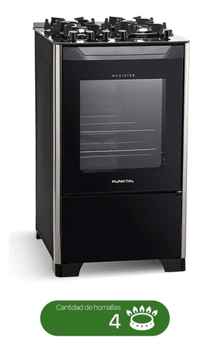 Cocina Combinada Punktal Pk-490g Horno A Gas Grill Electrico Mesada Vidrio Color Negro