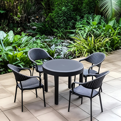 [03031105] Juego De Comedor Exterior Escala 1mesa+4sillas La Sensacion Negro Rayado