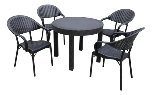 [03031105] Juego De Comedor Exterior Escala 1mesa+4sillas La Sensacion Negro Rayado