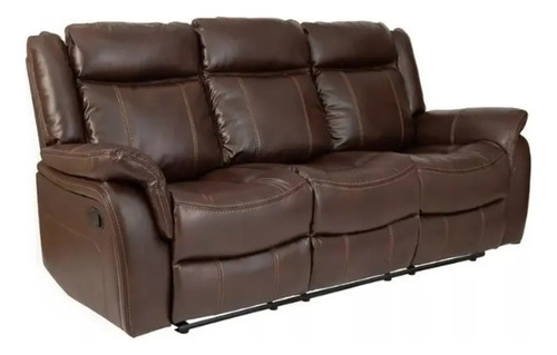 [03080225] Sofa Con Recliner 3 Cuerpos Re-cuero Mr2138 La Sensacion  Marrón Oscuro Cuero