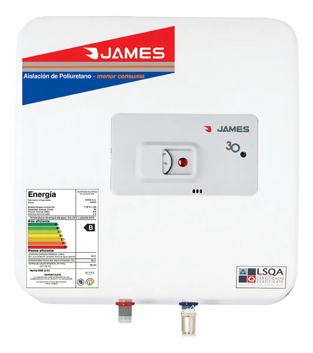 [02130100] Termotanque Eléctrico James Prisma Acero 30 Litros Blanco