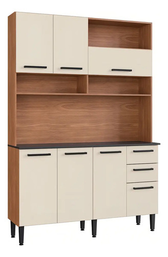 Cocina Compacta Nicole Off 7 Puertas Marrón Claro Marrón Claro