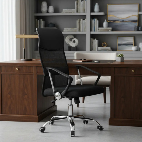 Silla Ejecutiva Giratoria Gas Malla Sensacion Negro Goma