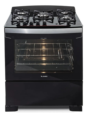 [02050975] Cocina James C 805 V Negro Mesada Vidrio 5 Hornallas