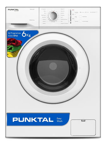 [02040746] Lavarropas Punktal Frontal Pk-66 Lav 6kg 1000 Rpm 16 Program Color Blanco