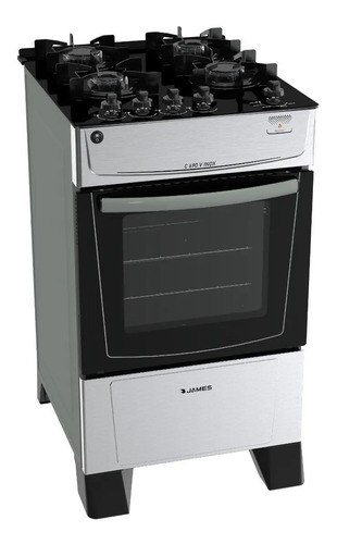 Cocina James C 690 V Inox Mesada De Vidrio Negro Plateado