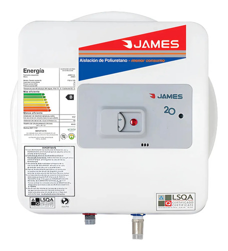Calefon Termotanque James 20 Lts Salida Superior Bajomesada Blanco