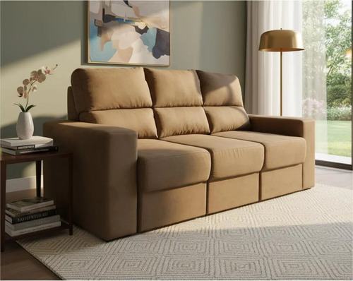 [03080230] Sofá Divino Louis 3 Cuerpos Marrón Liso