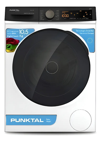 [02040736] Lavarropas Automático Punktal Inverter Hasta 10.5kg Blanco Blanco