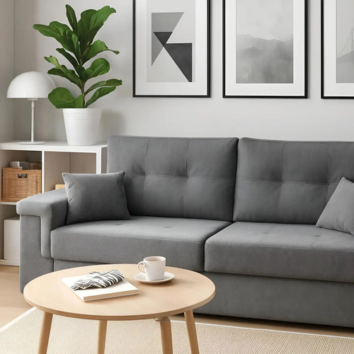 [03080240] Sofá Amsterdam 3 Cuerpos Tapizado En Lino Gris Gris Liso