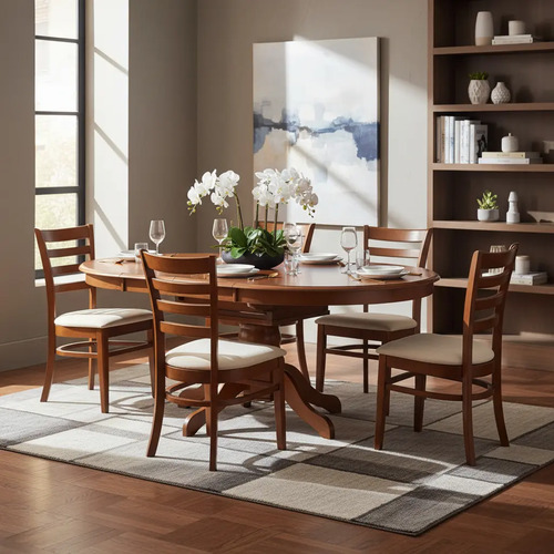 Juego De Comedor Hv 1 Mesa 6 Sillas Almendra La Sensación  Chocolate Liso