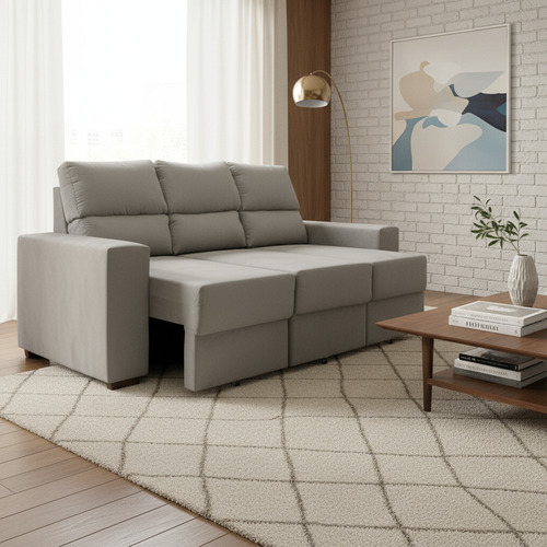 Sofá 3 Cuerpos Tela Louis Color Gris Gris