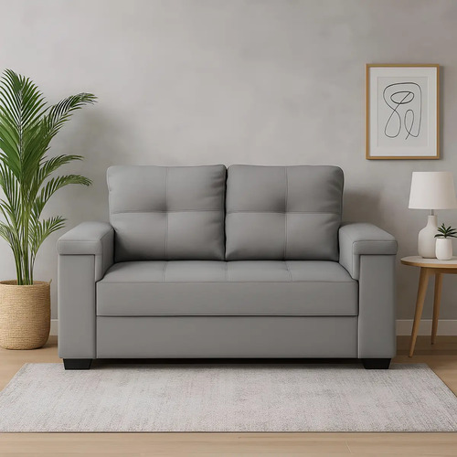 [03080242] Sofá Sillón 2 Cuerpos Amsterdam Tapizado En Lino Gris Gris Liso