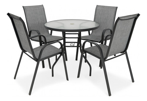 Mesa Vidrio + 4 Sillas Mandalay Color Gris/beige/verde/negro Gris