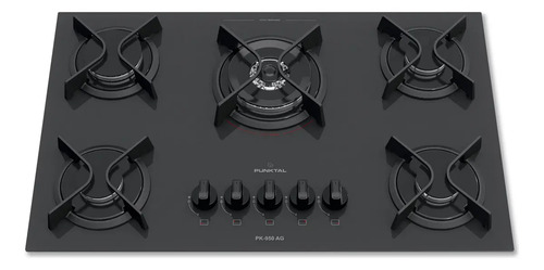 [02050102] Anafe A Gas Empotrable Punktal 5 Hornallas Vidrio Negro Triple Llama