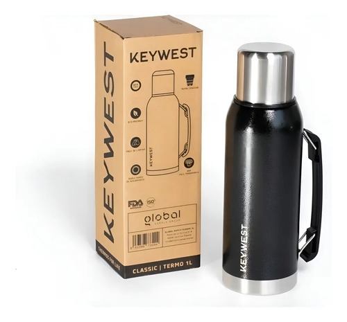 Termo Acero Inoxidable 1l Tapón Cebador Keywest Sensacion Color Negro
