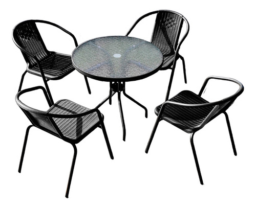 Set Terraza Maceio 4 Sillas + Mesa Vidrio 80x70 Cm Negro Estructura 60006 - Negro