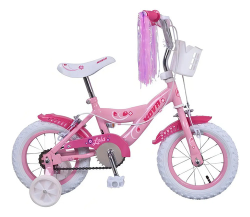 Bicicleta Paseo Kova Lola Rodado 12 Rosa Con Canasto Y Ruedas Entrenamiento