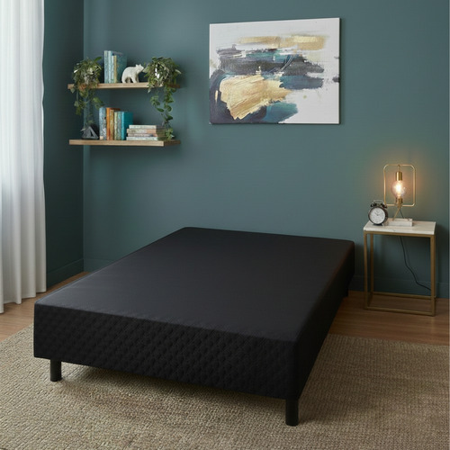 [01020375] Base Box Para Colchón 1 Plaza Y Media Madera Soporte Firme Negro