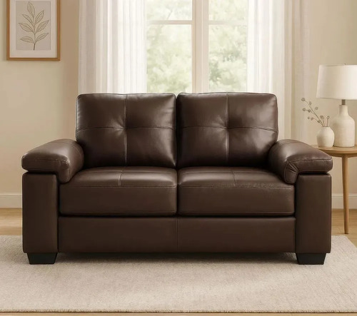 Sofa Sillon Luares Eco Cuero 2 Cuerpos Marrón Liso