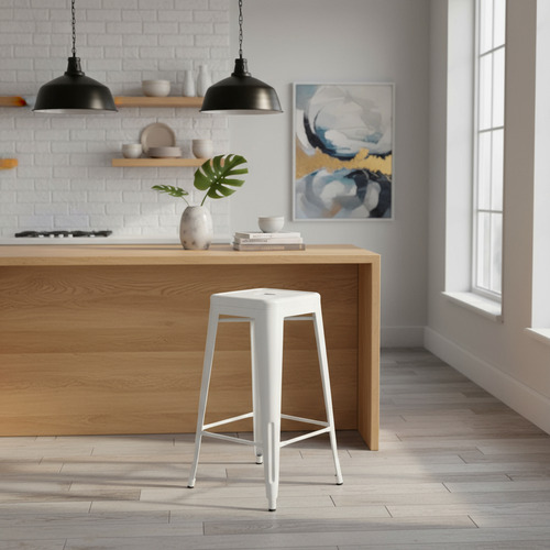 Butaca Alta Con Respaldo Tolix Metál C/detalle La Sensacion Metal Blanco