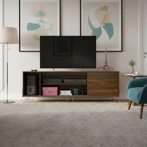 Rack De Tv Senhome Saja 65 Pulgadas Mdp Moderno Marrón Cedro