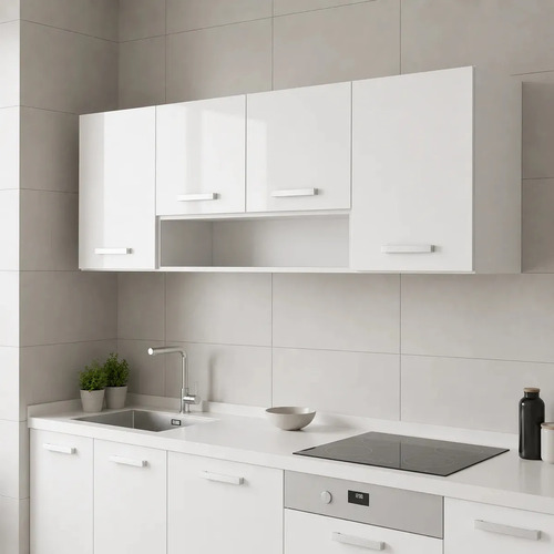 [03520071] Mueble De Cocina Aereo 4 Puertas Con Estante Vasos Sensacion Color Blanco