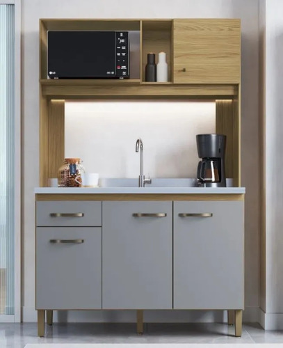 Cocina Compacta Nicole Off 7 Puertas Marrón Claro Gris